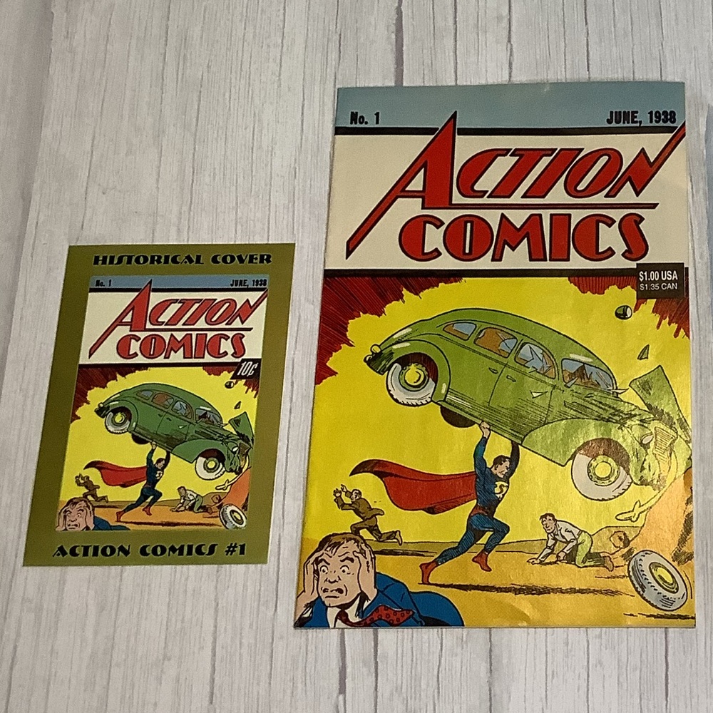 Number one issue June 1938 actions comic with postcard 1992 rare reprint